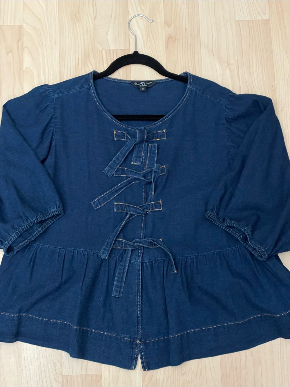 Velvet Heart Women’s Navy Chambray Tie-Front Peplum Top Size XL